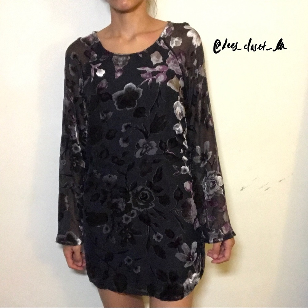 UO Velvet Winter Dress with Sheer Bell Sleeves